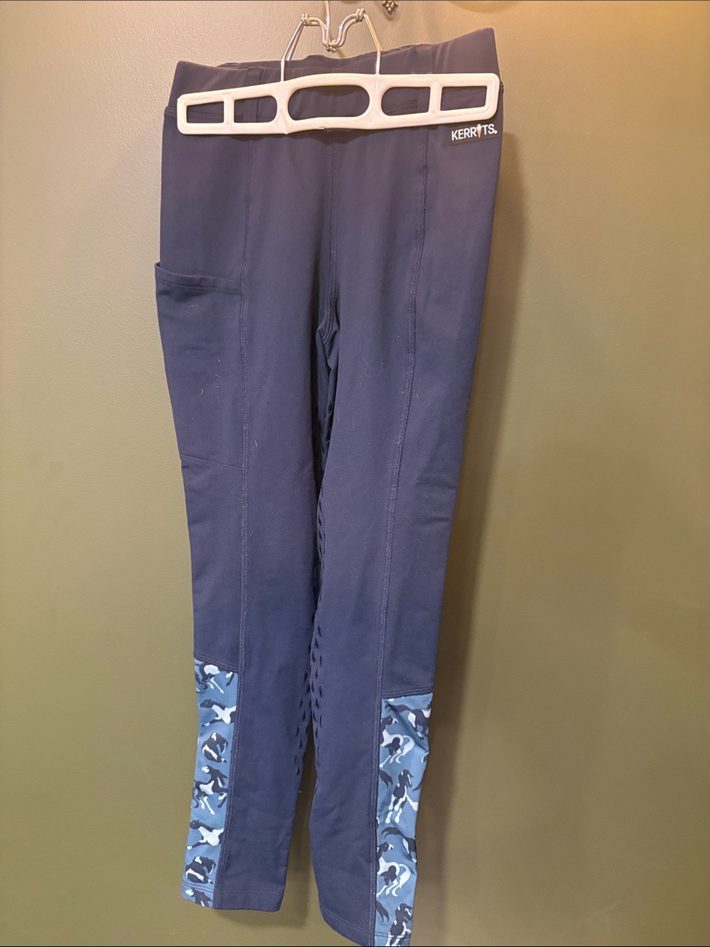 Kerrits Navy Leggings with Blue Camo Ankle Panels